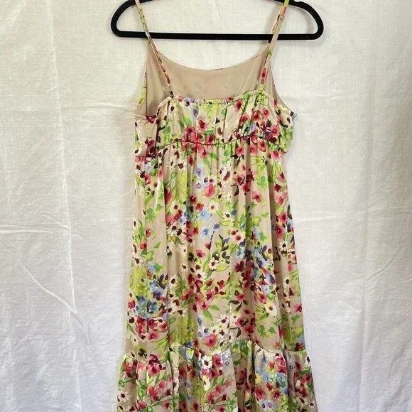 Old Navy Medium Women Floral Print Maxi Dress Sleeveless Tiered Ruffle Hem Beige - Picture 6 of 9